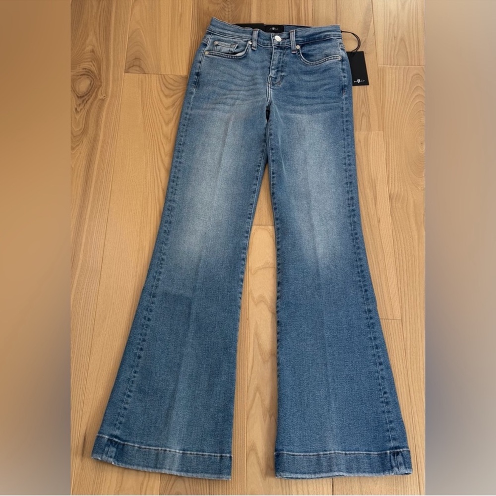 7 For All Mankind Tailorless Dojo Jeans Women's Flare Leg Trousers NWT Size 25 - Picture 3 of 8